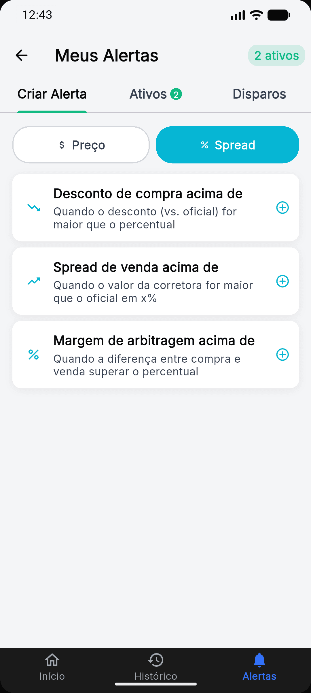 DolarMap alert configuration screen